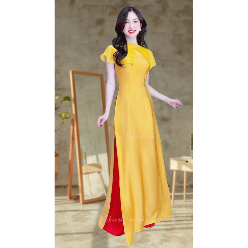 Áo Dài Cách Tân Cánh Tiên Tay Cộc Chất Liệu Vải Lụa Ngọc Trai Mềm Mịn Óng Ánh