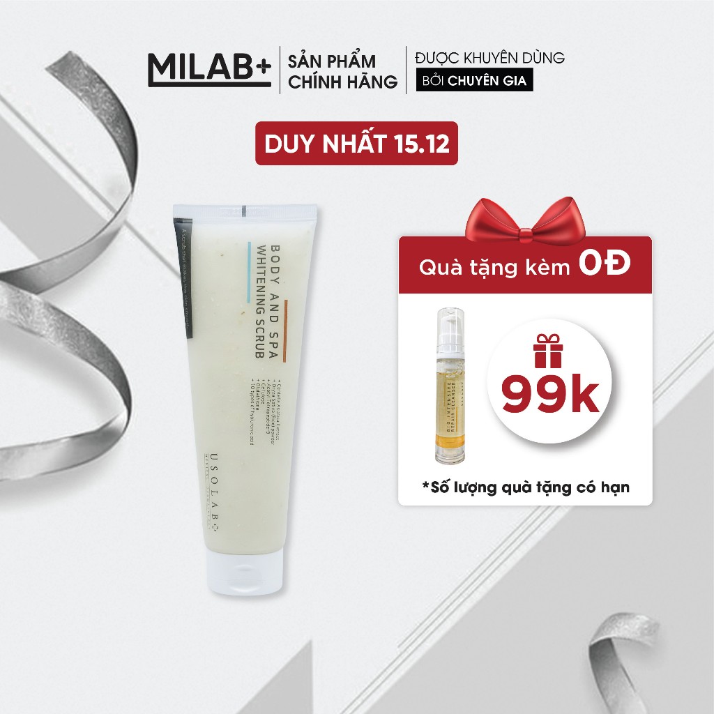 Kem tẩy tế bào chết body USOLAB - Giúp dưỡng trắng da toàn thân, giảm mụn mờ thâm 200ml MILAB