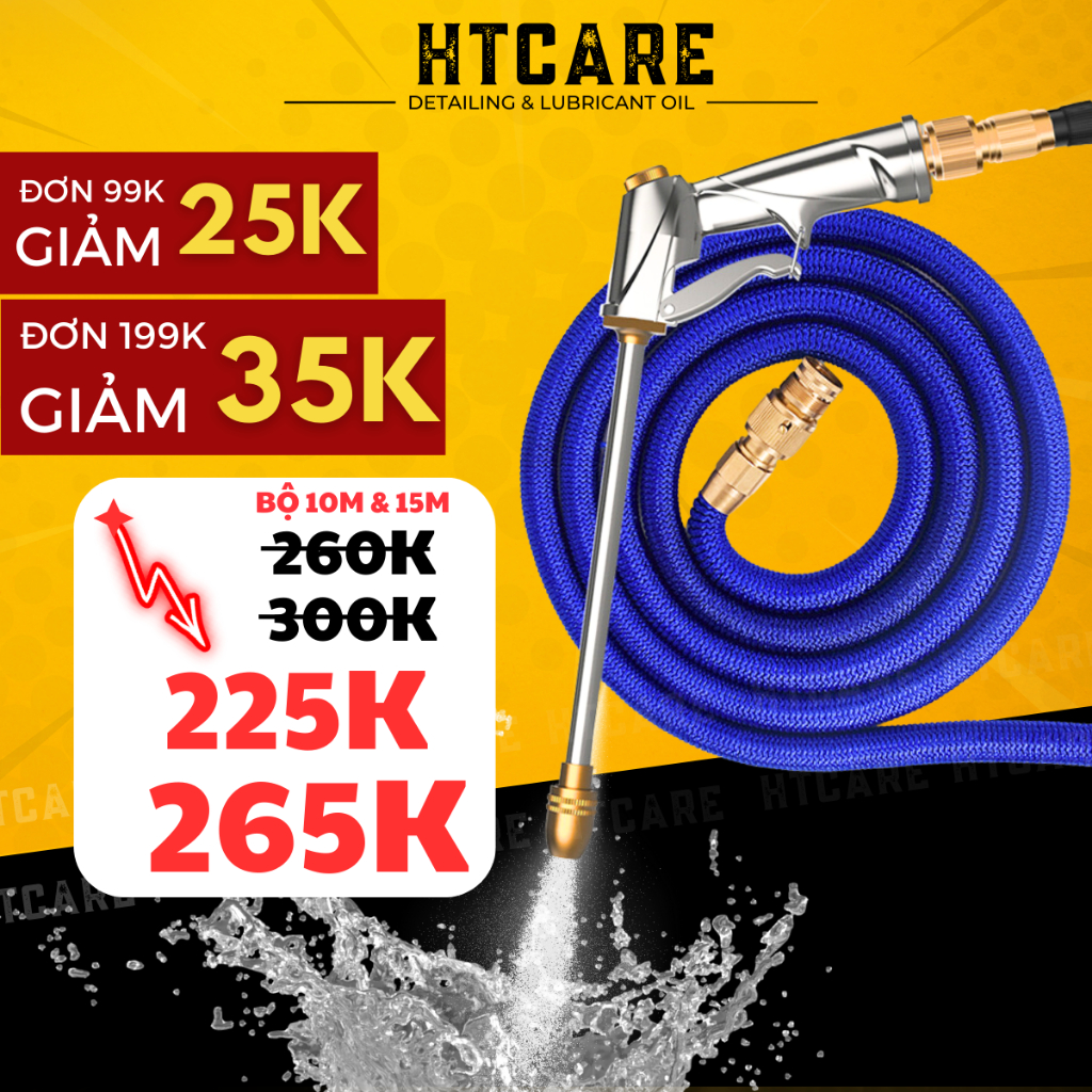 Vòi Xịt Tăng Áp Rửa Xe Phun Nước Mạnh, Dây Co Dãn Chuyên Nghiệp - HTCARE