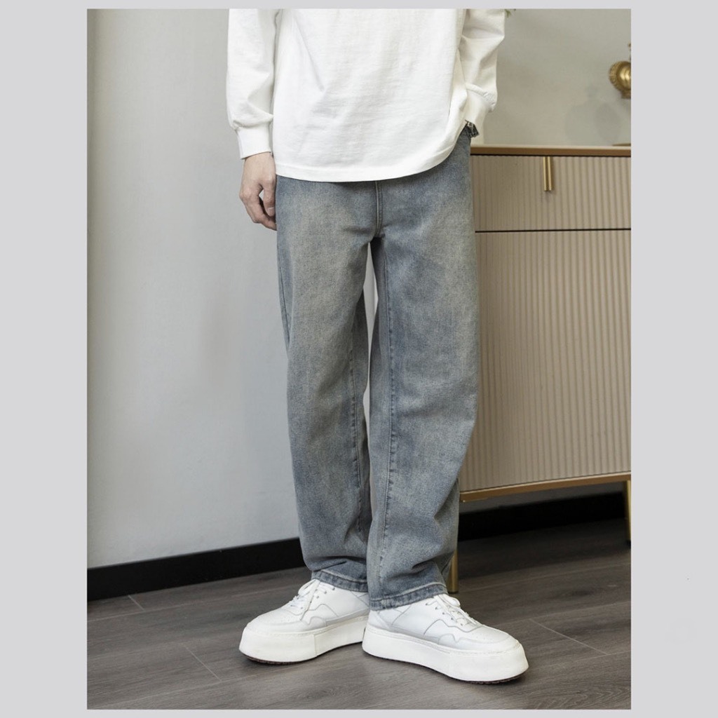 Quần Jean Nam Baggy Wash Smoke Genz Store, Quần Jean Nam Wash 2 Màu Chất Liệu Dày Dặn Phong Cách Đường Phố