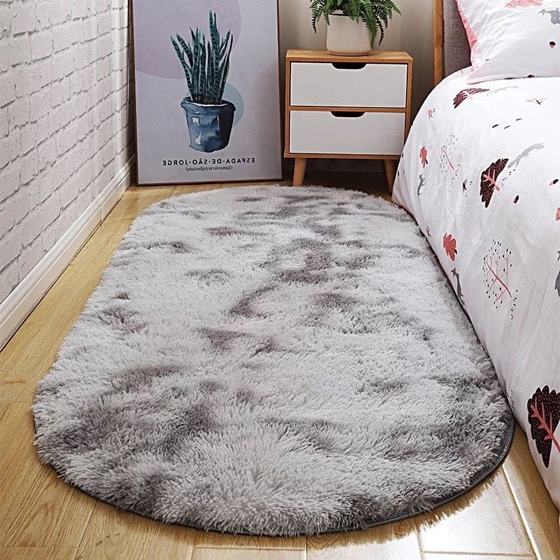 Thảm trải sàn lông xù hình oval