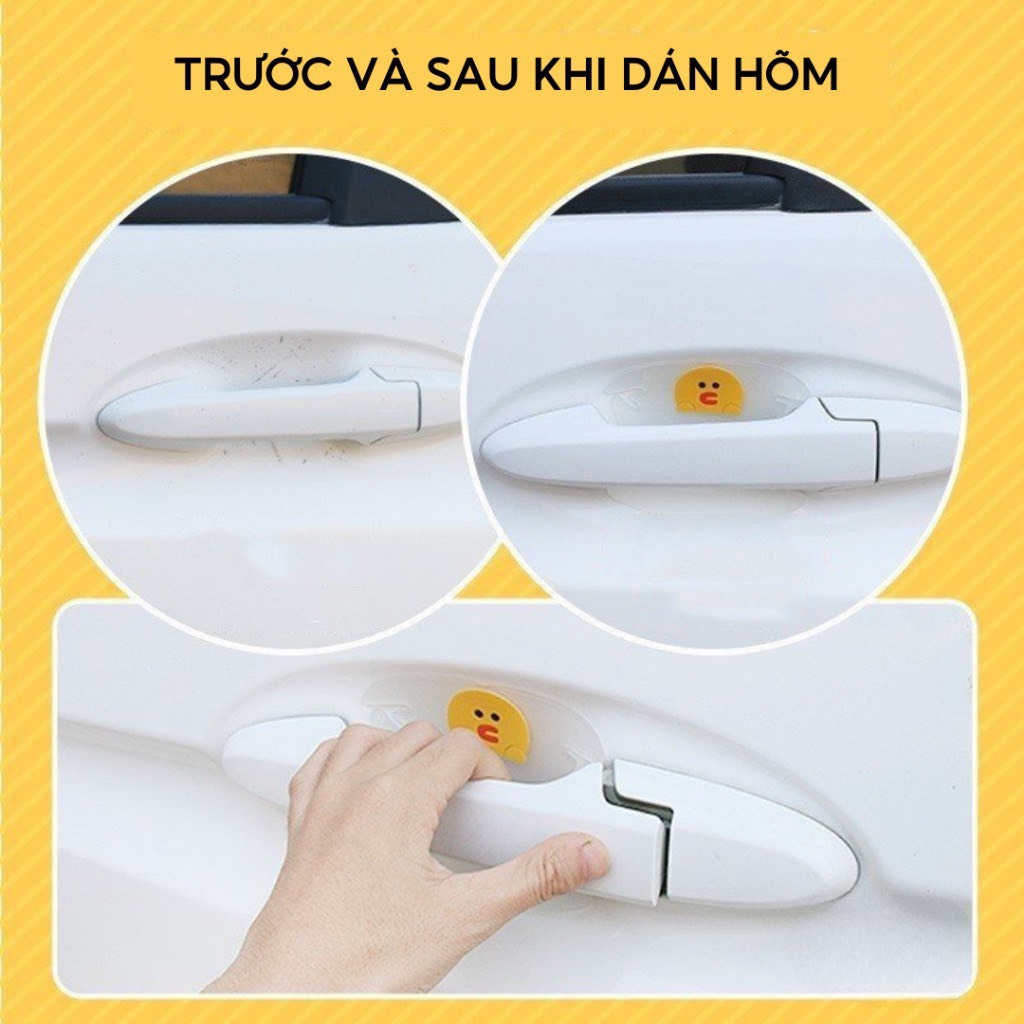 Bộ dán hõm xe hơi  cute, dễ thương hình Vịt Sally, Doremon, Pikachu,... dán hõm xe, tay nắm chống xước