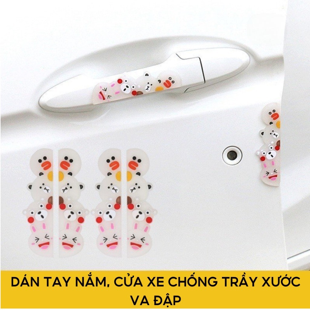Bộ dán hõm xe hơi  cute, dễ thương hình Vịt Sally, Doremon, Pikachu,... dán hõm xe, tay nắm chống xước