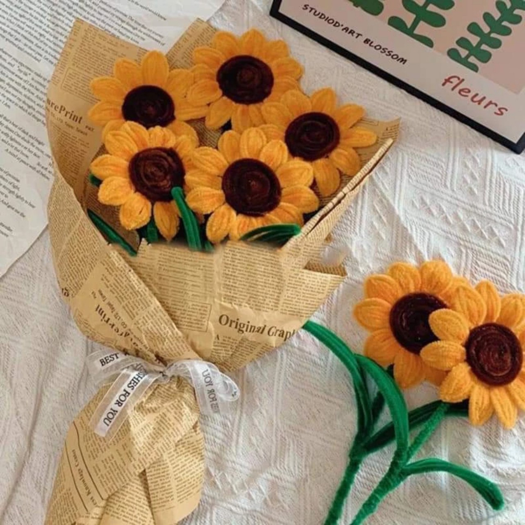 Set Nguyên Liệu Làm Bó Hoa Tulip 15 Bông Bằng Kẽm Nhung Tặng Kèm Đèn Bộ Phụ Kiện DIY Làm Hoa Quà Tặng Sinh Nhật