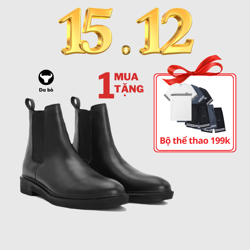 Giày bốt nam ASHE form Chelsea boot, làm từ da bò, tăng chiều cao 4cm