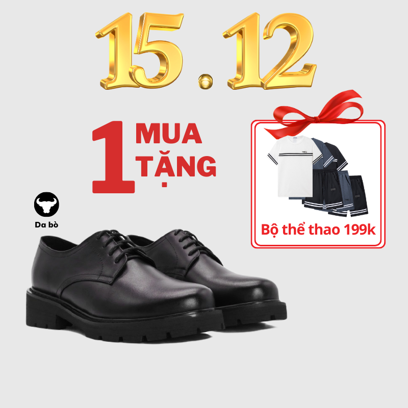 Giày đốc nam ASHE form chunky derby, làm từ da bò, tăng chiều cao 5cm