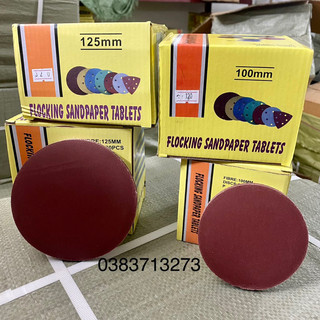 Giấy nhám tròn mịn thô chà gỗ giấy ráp dính 125mm , 100mm thô và mịn hộp 100 tờ