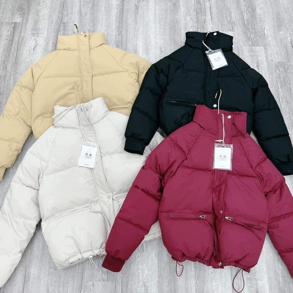 Áo Khoác Phao Béo, Áo Phao Nữ Dáng Ngắn Trần Bông Túi Khóa Kéo Dày Dặn Phao Siêu Dày, Siêu Ấm