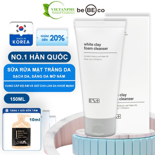Sữa rửa mặt trắng da đất sét sạch sâu ngăn ngừa mụn chống lão hóa và mềm mịn da BEBECO Plus White Clay Foam Cleanser