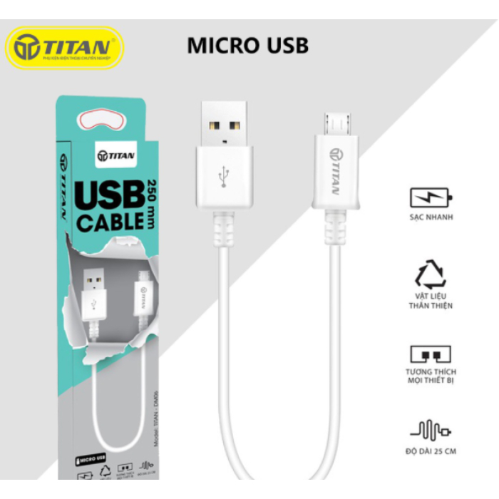 Cáp Micro 25cm hãng TITAN Model DM06 - Bảo hành 12 tháng