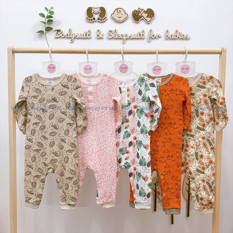 Sleepsuit bộ body dài tay không tất chân cho bé trai và bé gái