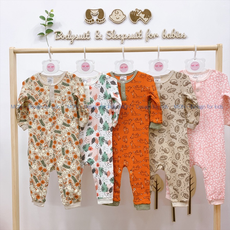 Sleepsuit bộ body dài tay không tất chân cho bé trai và bé gái