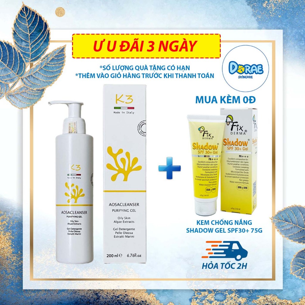 Sữa rửa mặt giảm nhờn K3 Aosacleanser Purifying Gel_ 200ml