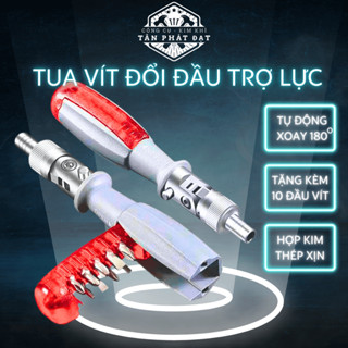 Tua vít đổi đầu trợ lực tự động, Tô vít đa năng xoay 180 độ Kèm 10 đầu mũi, Tuốc nơ vít hợp kim thép