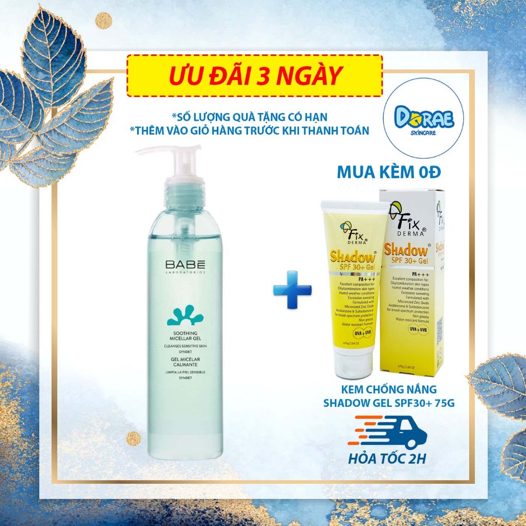 Sữa rửa mặt dịu nhẹ, làm sạch sâu BABE Soothing Micellar Gel 245ml