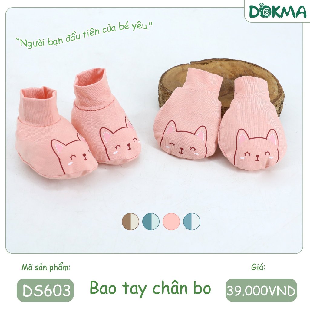 Dokma Set Nón Mũ - Bao Tay Bao Chân Phối Tai Vải Mềm Mịn Cho Bé Sơ Sinh Chính Hãng