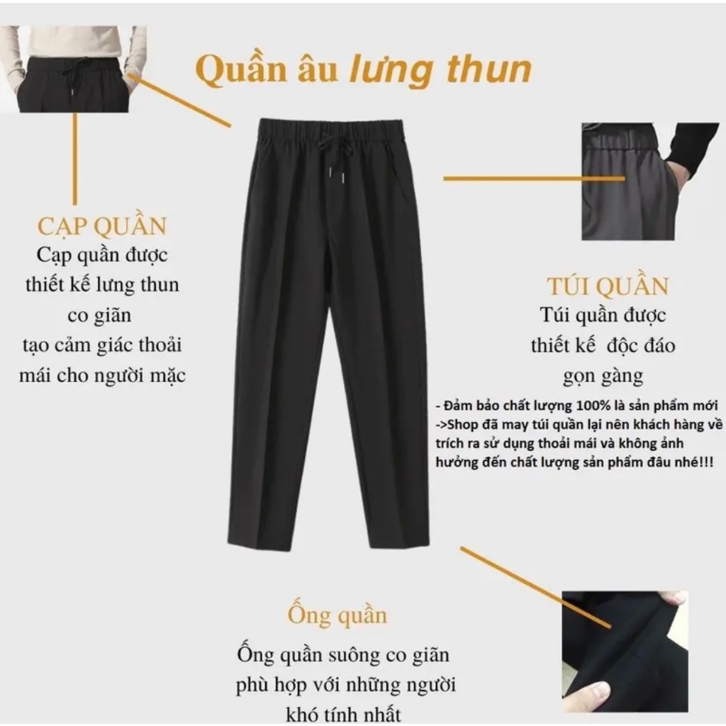 Quần âu nam dáng dài hàn quốc ống suông tây cạp chun cao cấp bigsize rộng baggy đen xám ghi