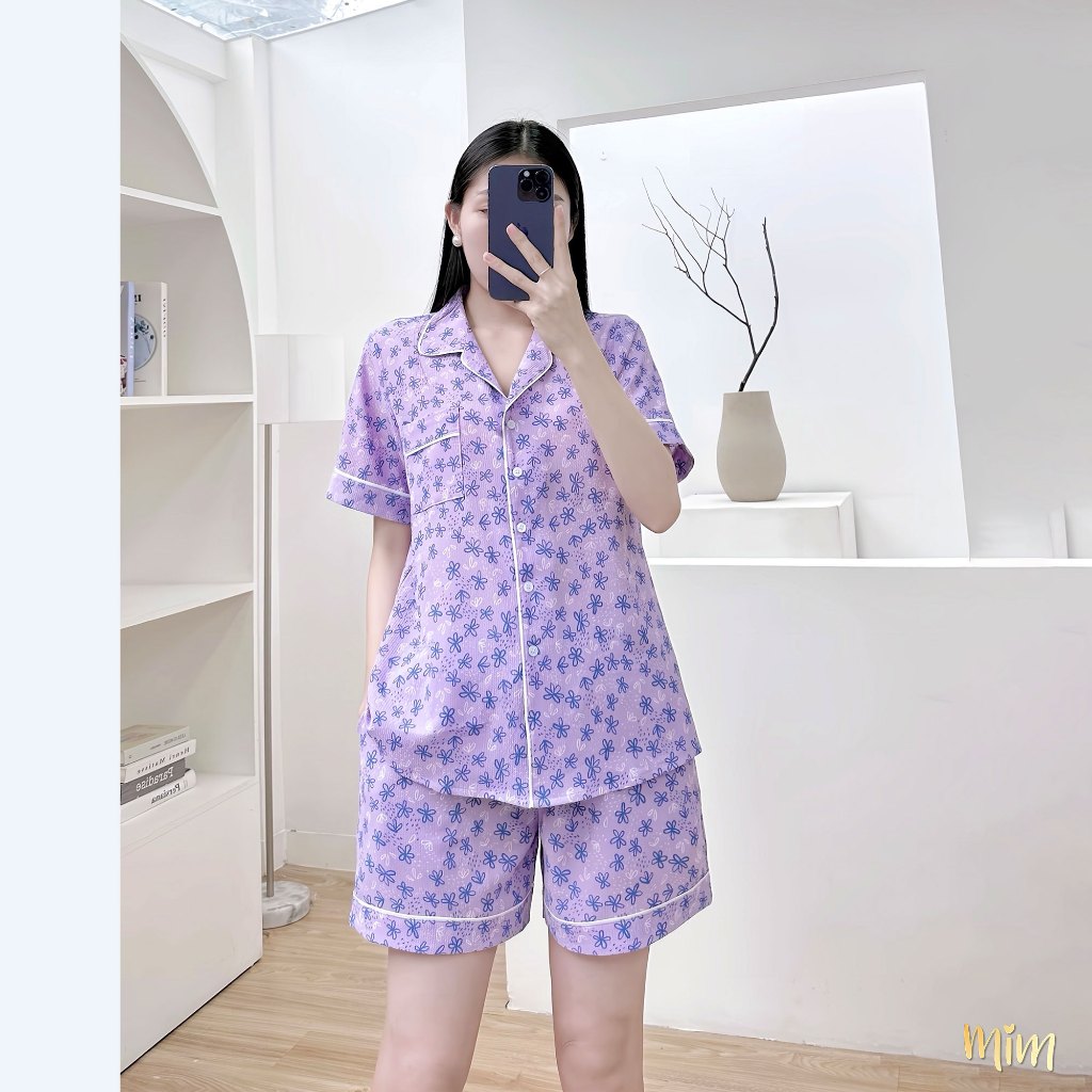 Đồ bộ Pijama ngắn hoa nhí đũi xốp mát nhẹ, không nhăn phom rộng bigsize Mĩm Store