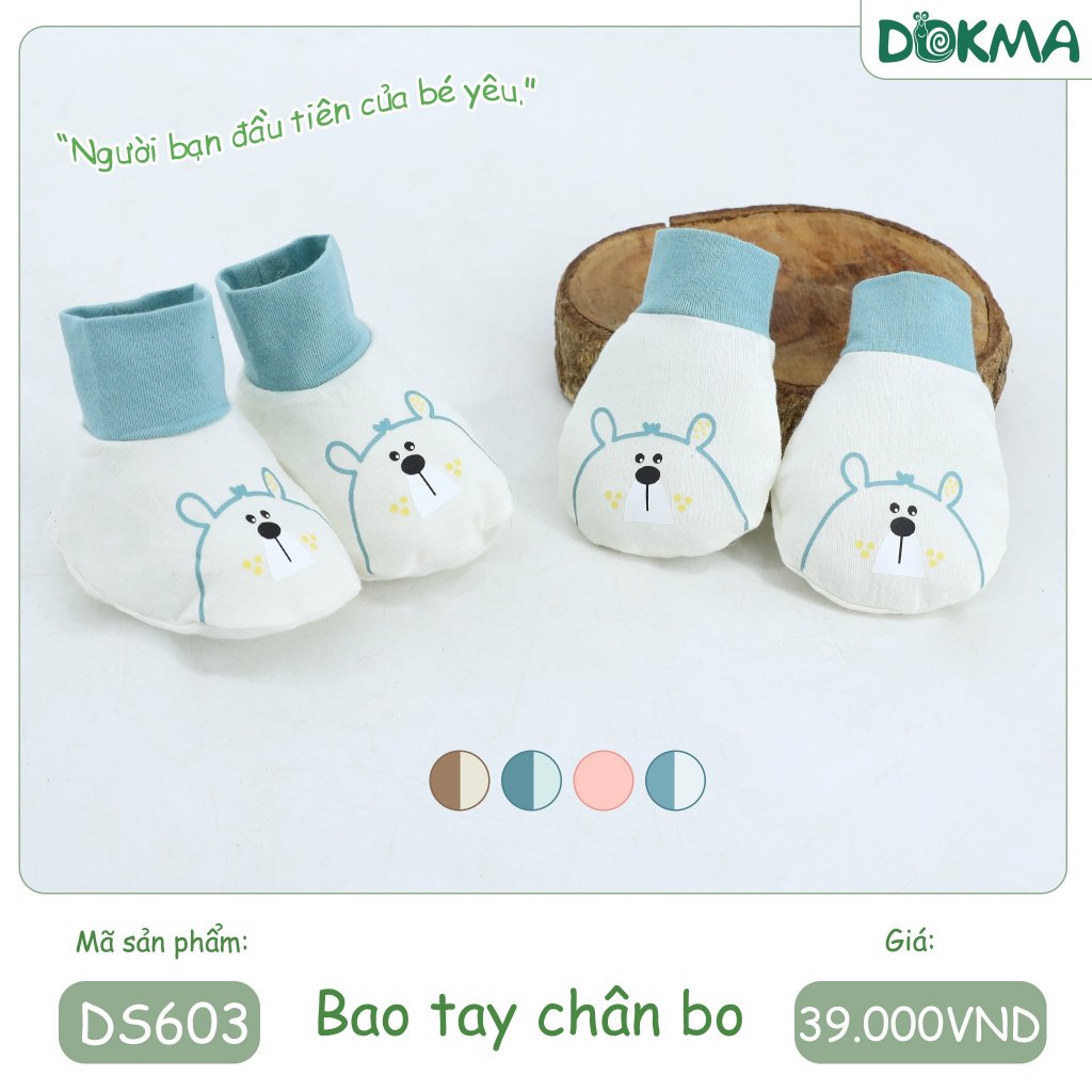 Dokma Set Nón Mũ - Bao Tay Bao Chân Phối Tai Vải Mềm Mịn Cho Bé Sơ Sinh Chính Hãng