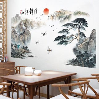 Decal dán tường Phong thủy, sơn thủy 3D núi non 06