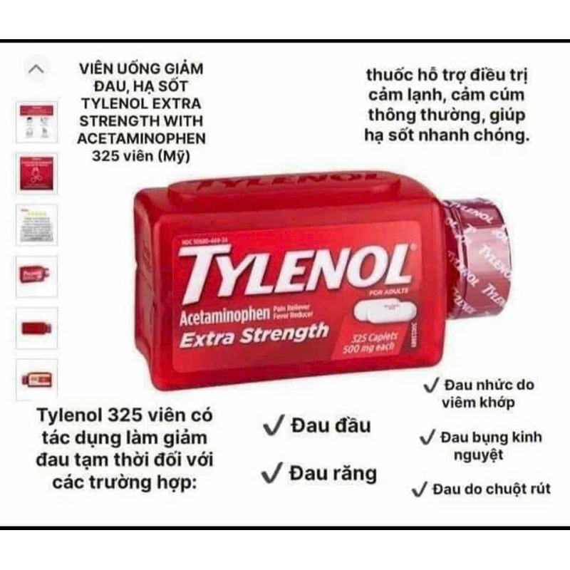 Viên uống Ty.lenol 500mg Mỹ 325v