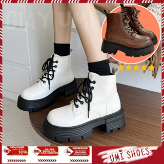 [LOẠI 1 SẴN] Bốt cao cổ nữ 15cm buộc dây kéo khóa đế cao 5.5cm màu đen/trắng cá tính đẹp mới chiến binh hot thời trang