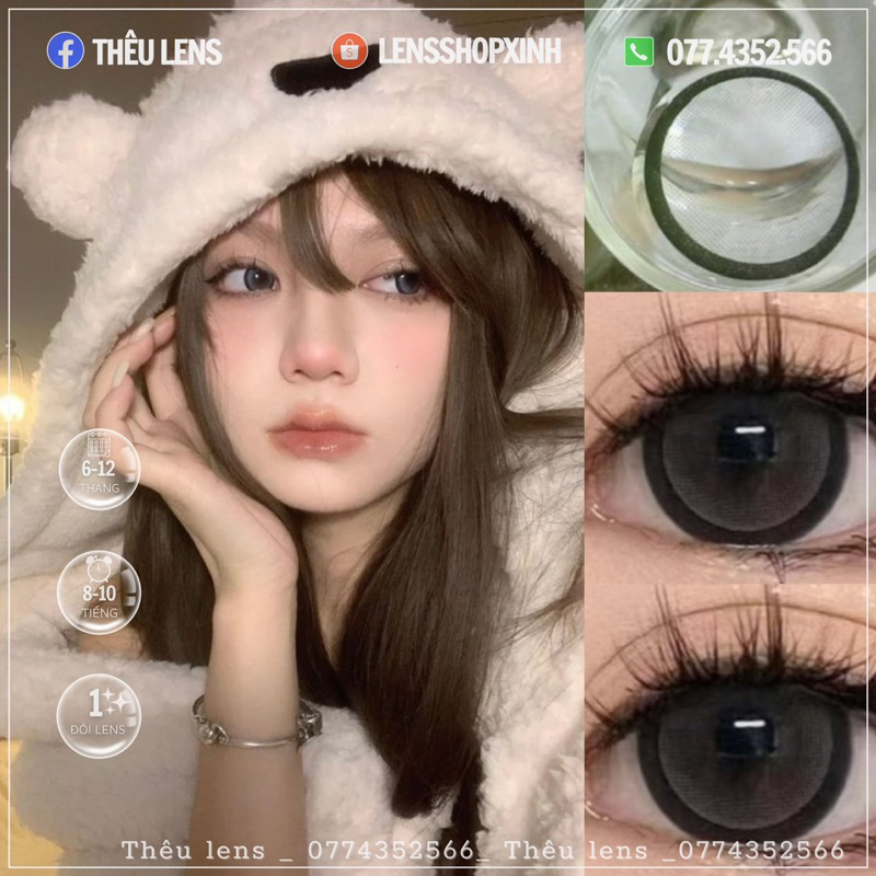 ( HÀNG CÓ CẬN ) ✨ Kính áp tròng lens Sakura Gray size giãn to -hạn sử dụng 12 tháng