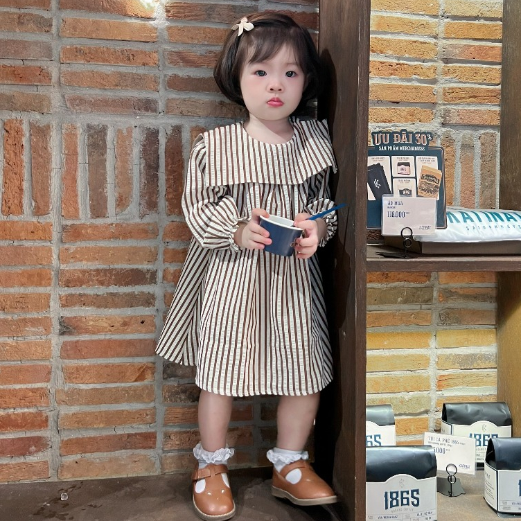 Váy bé gái thu đông dài tay mẫu thiết kế 2023, cho bé gái từ 9 tháng đến 6 tuổi thương hiệu Hapykids V23.10