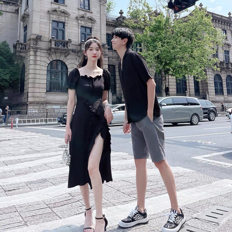 💕Set đồ đôi phối bèo xẻ nhẹ- YH Couple Shop💕