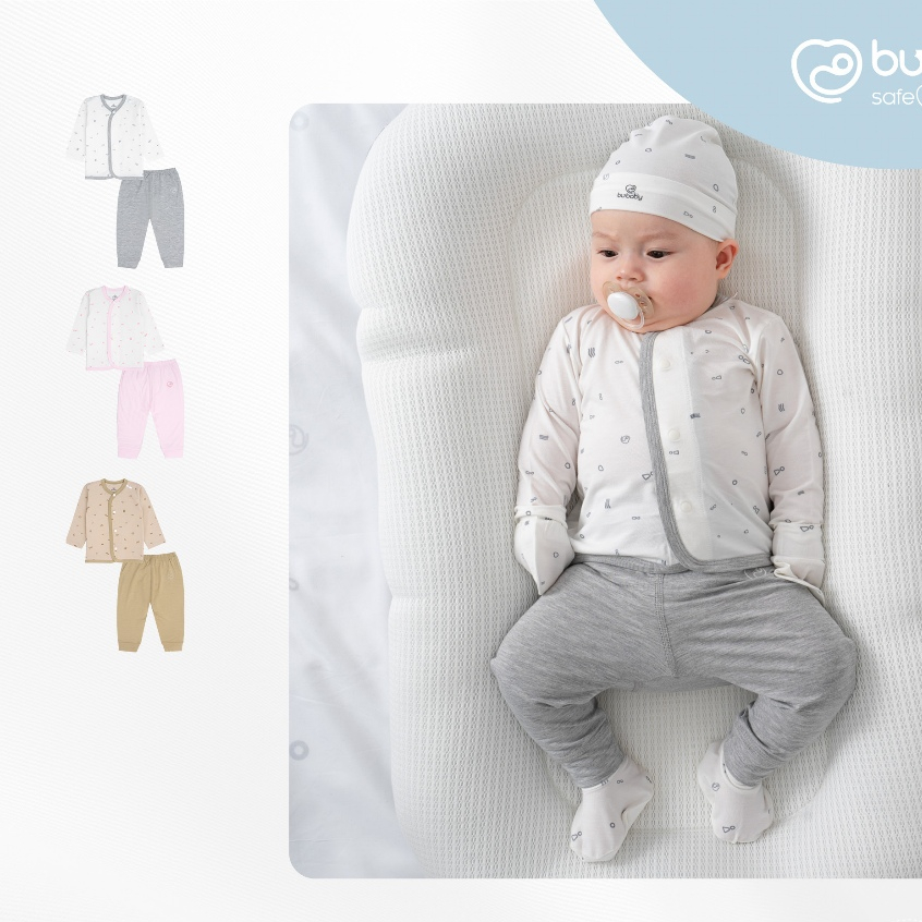 Bộ dài tay cài giữa Bu, Bubaby Bambus 0m - 9m