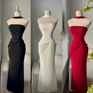 ĐẦM BODY CÚP NGỰC CHOÀNG CỔ DÁNG DÀI ĐUÔI CÁ NHÚN HÔNG