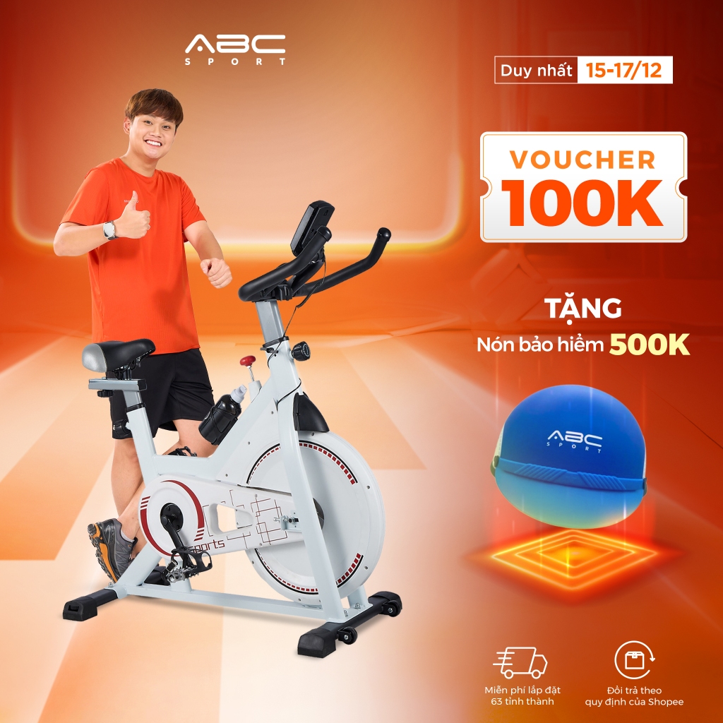 Xe đạp tập thể dục ABCSport SB08 tải trọng tối đa 120kg, đồng hồ hiển thị thông minh, bánh đà kháng lực, dây Curoa êm ái
