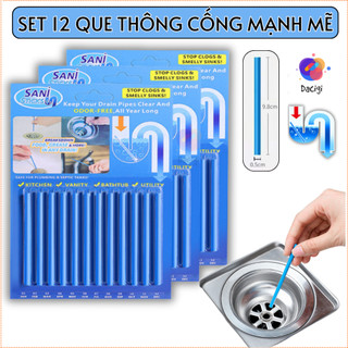 Que thông cống, que thông cống thông tắc bồn rửa, ngăn nghẹt ống cống, vỉ 12 cây - Dacigi