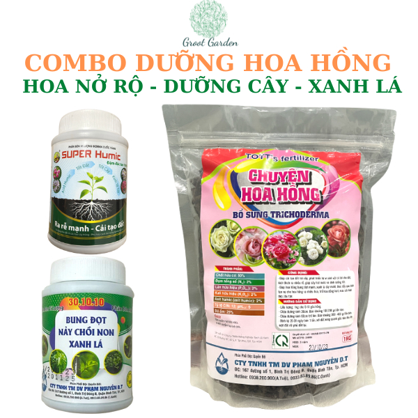 Set 3 phân bón dưỡng xanh lá và giúp bộ rể chắc khỏe cây Hoa Hồng ( hoa hồng,humic, 30-10)