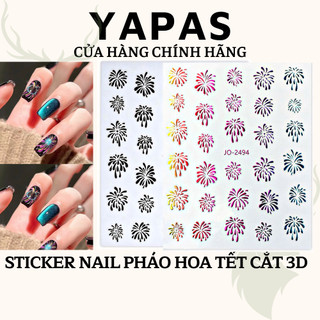 Sticker pháo hoa tết nail trang trí móng 3D, sticker nail tết 2024 may mắn 5D
