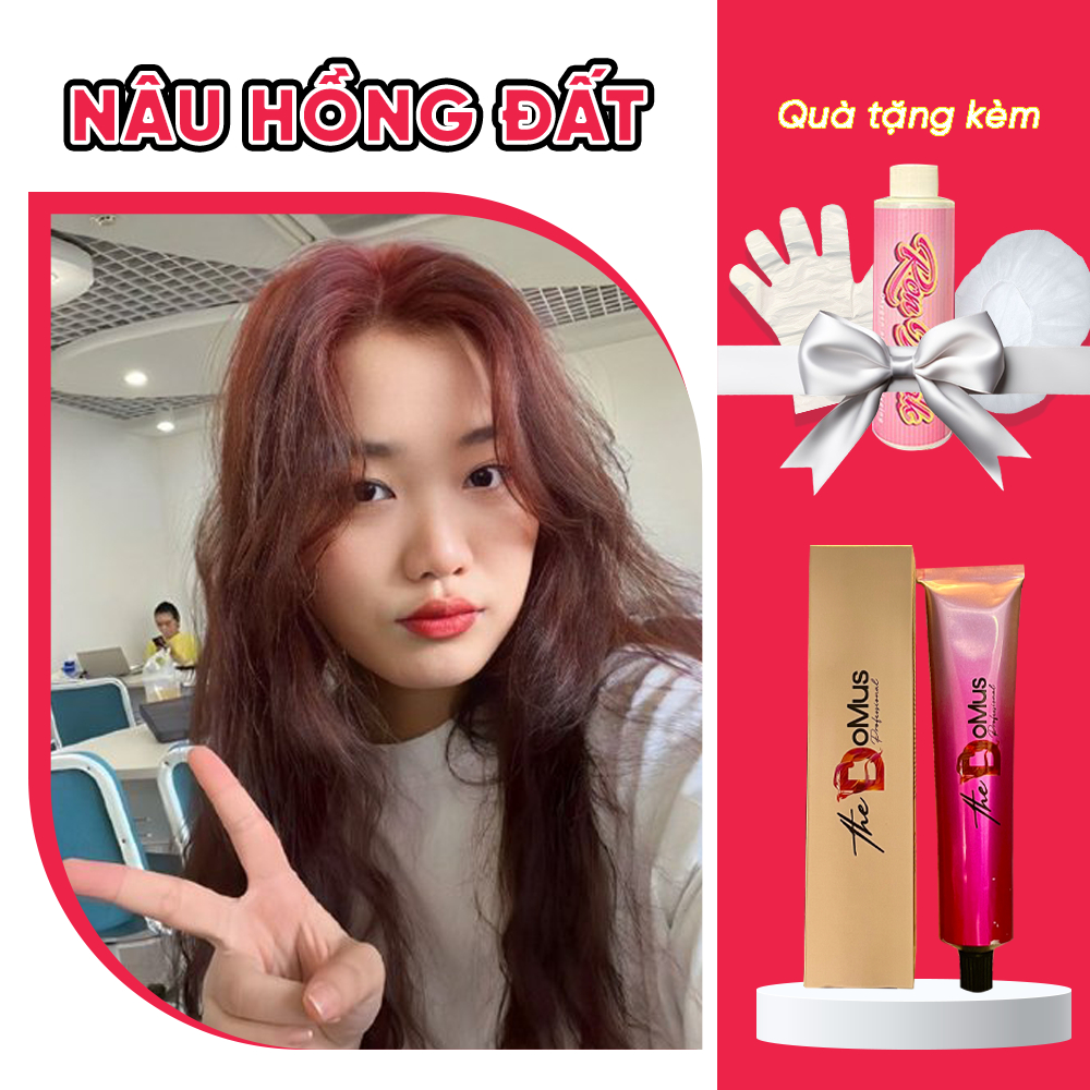 Thuốc nhuộm tóc màu Nâu hồng đất, Thuốc nhuộm tóc tại nhà không cần tẩy, kèm Oxi nhuộm và găng tay n