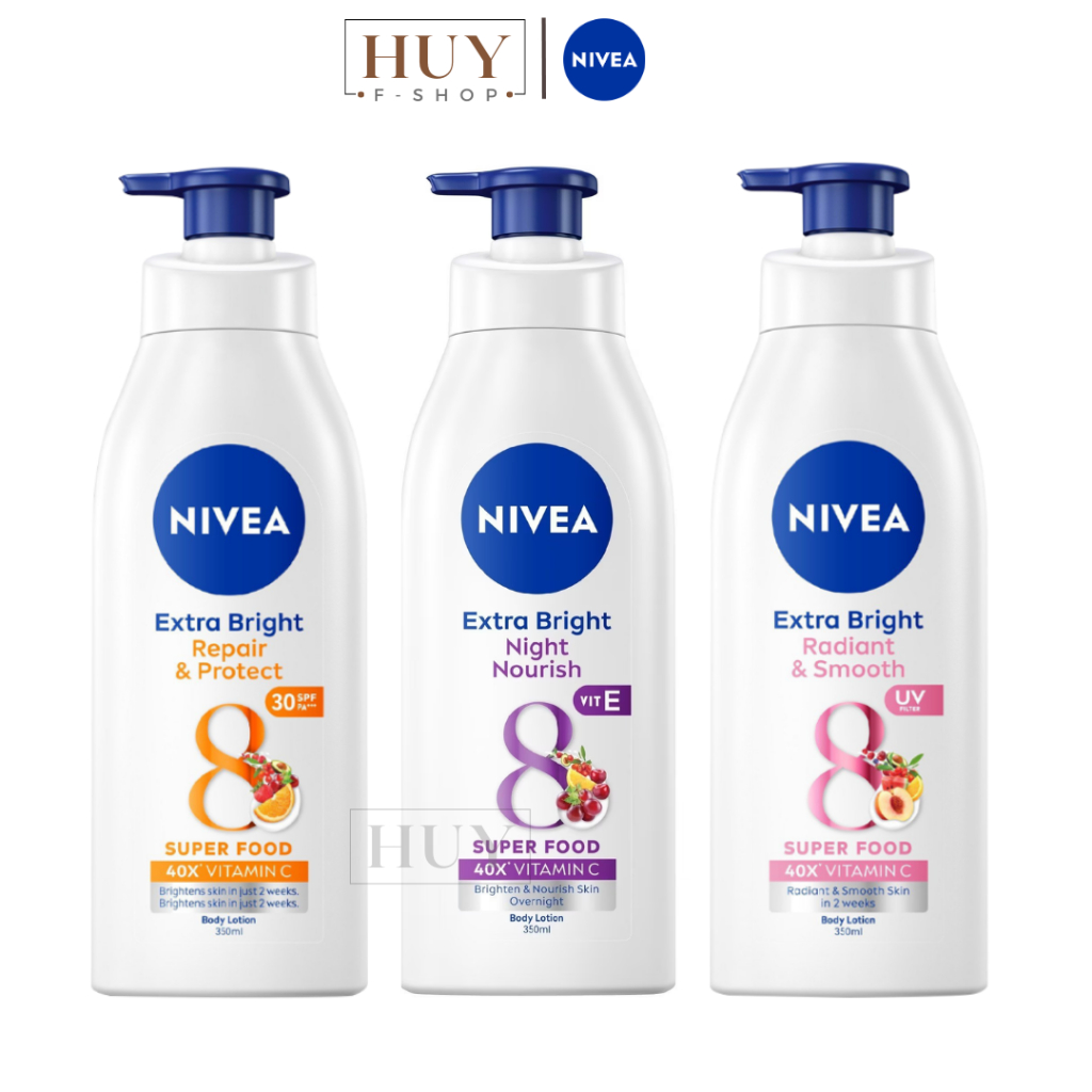 Sữa dưỡng thể trắng da ban ngày/ ban đêm Nivea Extra White Night Nourish/ Repair Protect SPF50/Radiant Smooth 180ml/350m