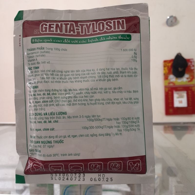 GENTA - TYLOSIN 100g hô hấp, tiêu hóa vật nuôi...