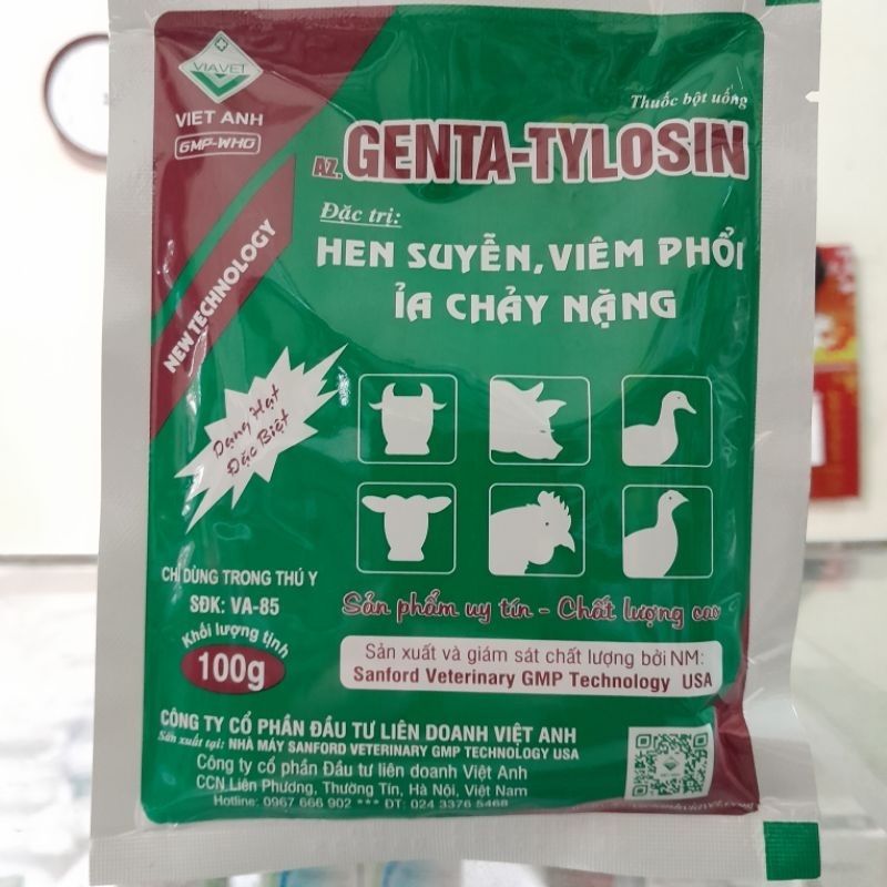 GENTA - TYLOSIN 100g hô hấp, tiêu hóa vật nuôi...