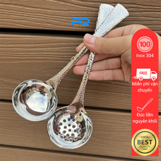 Muôi vá  thìa muỗng múc canh soup inox 304 rây lọc muôi tròn cán khắc tay cầm dài ăn lẩu Chockmen mẫu 2 CKM302