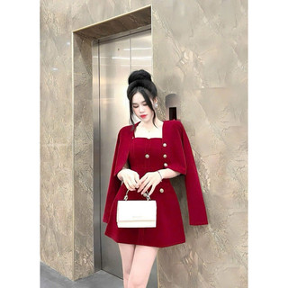 Đầm váy nữ đi tiệc chất nhung cứng 2 dây sang trọng 2 tone màu cho nàng diện chơi TẾT,đi tiệc vvvv