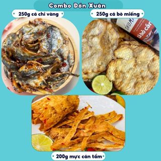 Combo Đón Xuân Shumafood 700g: 200g mực cán tẩm nguyên miếng, 250g cá chỉ vàng sốt chua ngọt, 250g cá bò nướng nguyên mi