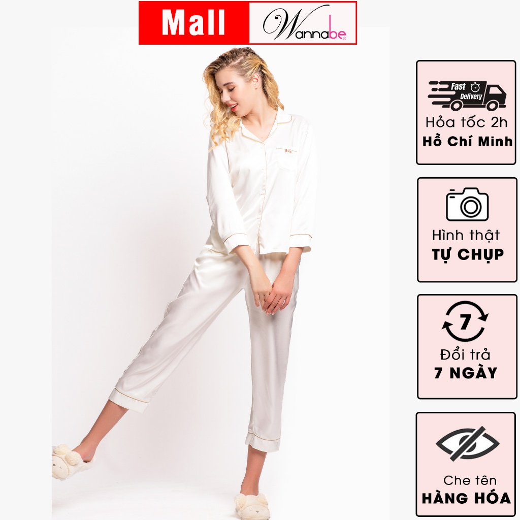 Đồ bộ mặc nhà nữ WANNABE BD35P đồ bộ quần dài áo tay ngắn pijama cổ điển viền gân sang chảnh sống mãi với thời gian