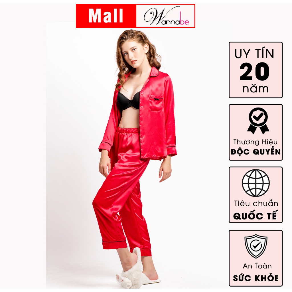 Đồ bộ mặc nhà nữ WANNABE BD35P đồ bộ quần dài áo tay ngắn pijama cổ điển viền gân sang chảnh sống mãi với thời gian