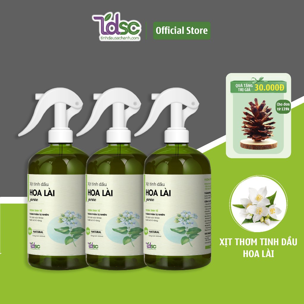 Bình Xịt Thơm Tinh Dầu Hoa Lài TINHDAUSACHANH 100ml/500ml Tinh Dầu Hoa Nhài Thơm Phòng Ngủ Quần Áo Chăn Ga Gối Nệm