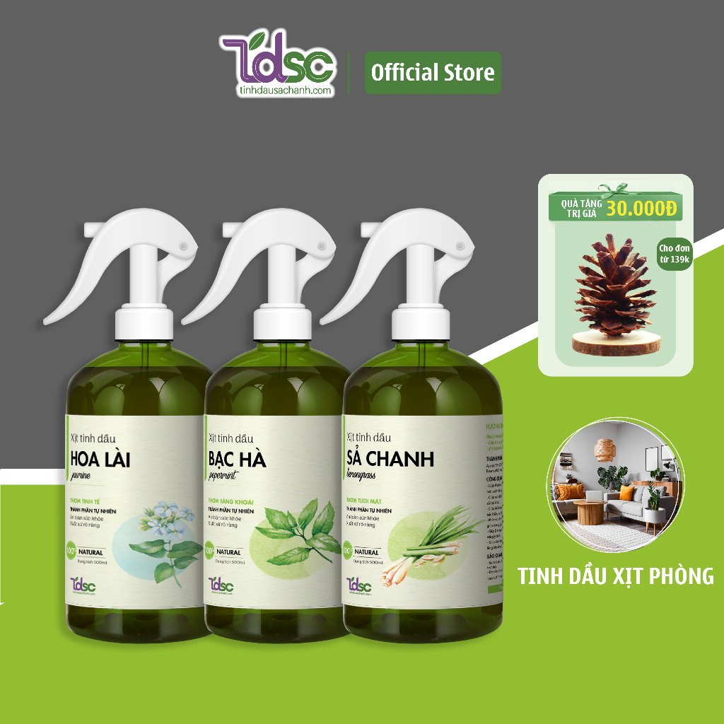 Bình Xịt Tinh Dầu Thơm Phòng TINHDAUSACHANH 100ml/500ml Tinh Dầu Thơm Khử Mùi Phòng Ngủ Đuổi Muỗi Và Côn Trùng