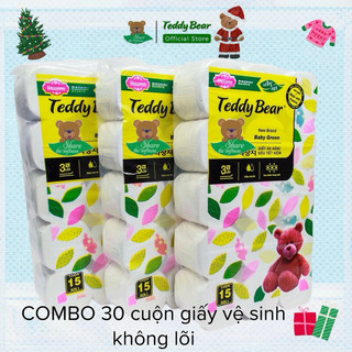 30 Cuộn Giấy Vệ Sinh không lõi có lõi Teddy Bear 3 lớp chất lụa mềm mịn