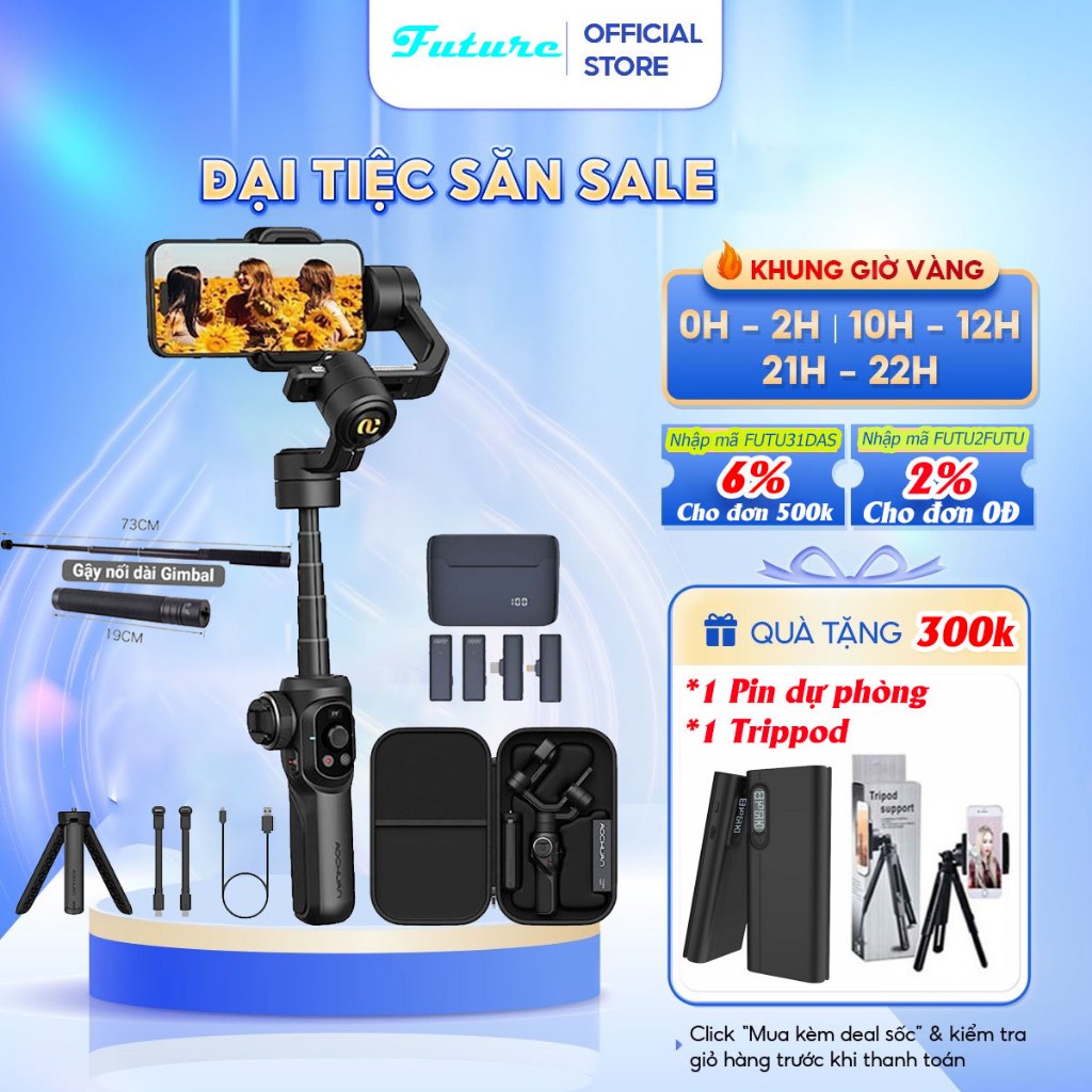 Gimbal chống rung điện thoại Smart S2, gậy chống rung quay phim cao cấp, thiết bị quay video cho điện thoại