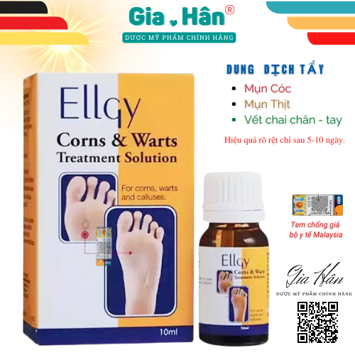 Ellgy Corns and Warts 10ml dung dịch loại sạch mụn cóc, mụn cơm, vết chai [HSD tháng 3/2026]