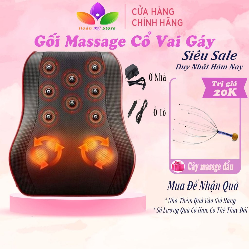 Gối massage cổ vai gáy hồng ngoại 20 bi, Máy mát xa toàn thân đa năng vai, gáy, cổ, chân, tay, lưng và cột sống